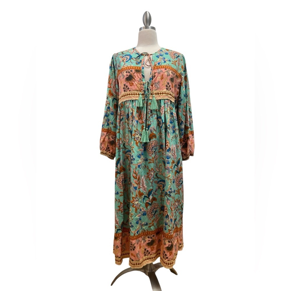 Women's bohemian Floral Print Long Sleeve Dress - Picture 4 of 10